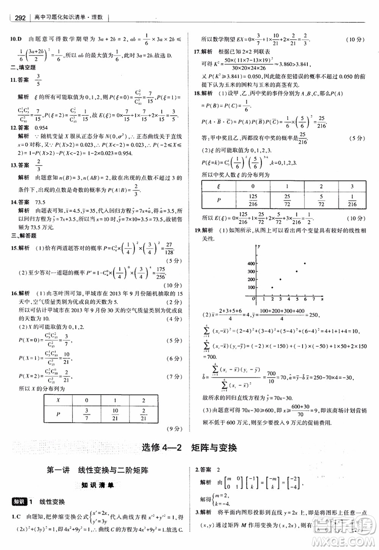 曲一線2019版高中習題化知識清單理數(shù)參考答案