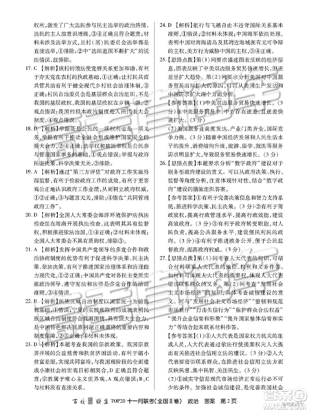 百校聯(lián)盟2019屆TOP20十一月聯(lián)考全國Ⅱ卷政治參考答案