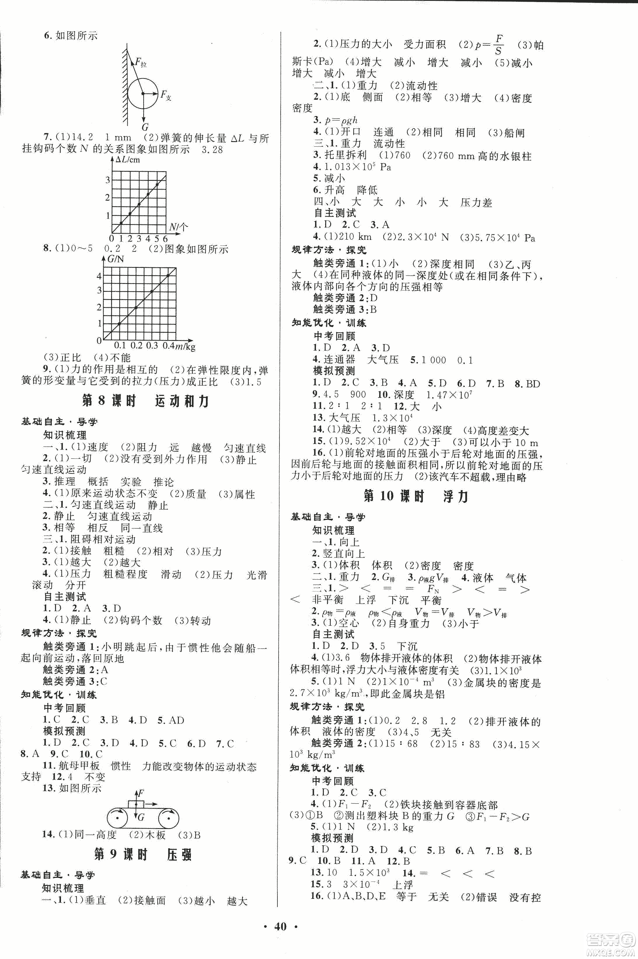 人教版2018年初中總復(fù)習(xí)優(yōu)化設(shè)計(jì)物理參考答案