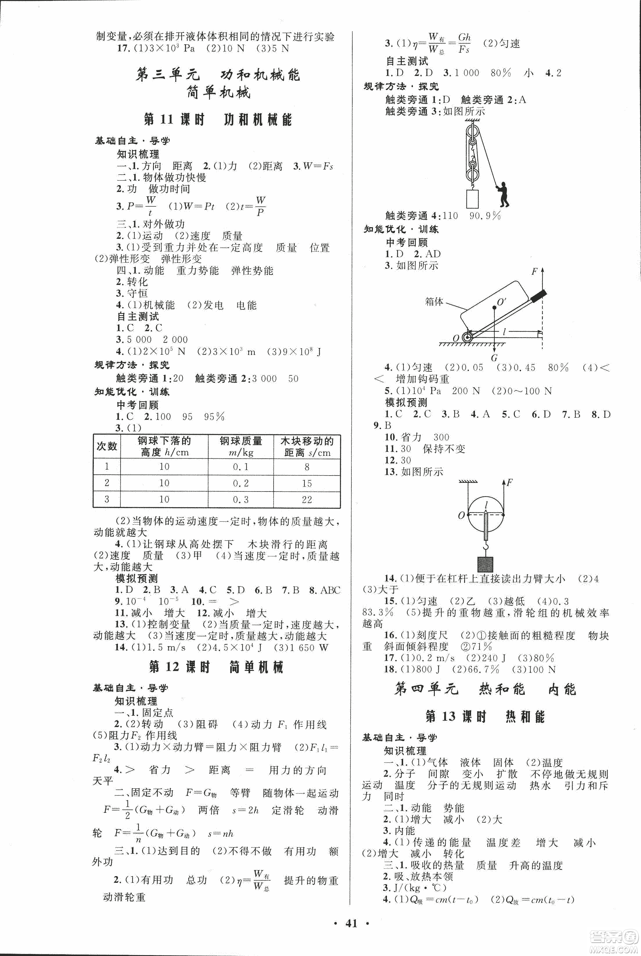 人教版2018年初中總復(fù)習(xí)優(yōu)化設(shè)計(jì)物理參考答案