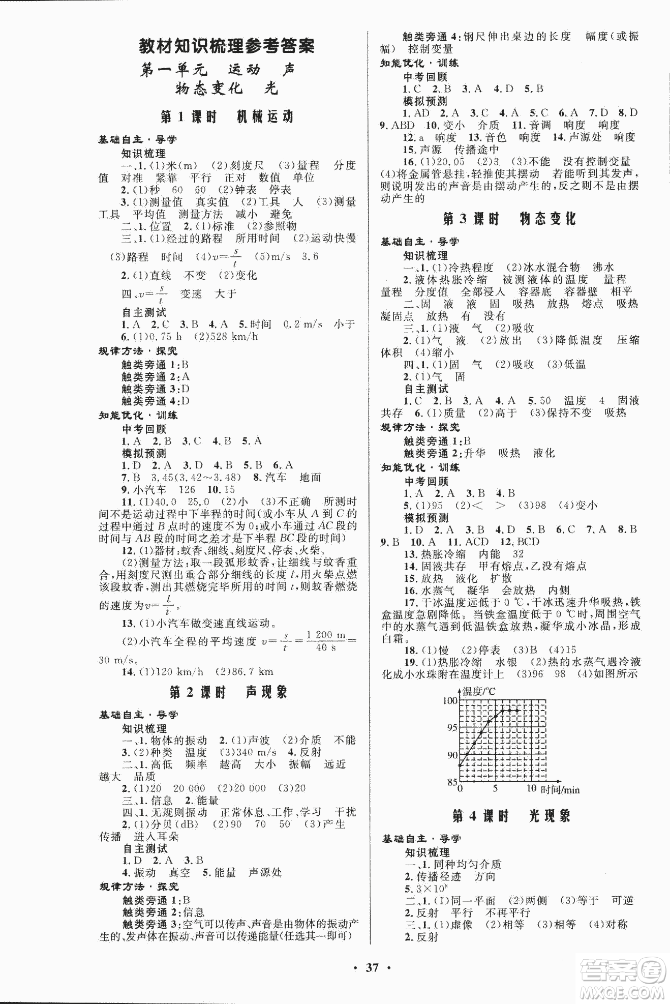 人教版2018年初中總復(fù)習(xí)優(yōu)化設(shè)計(jì)物理參考答案