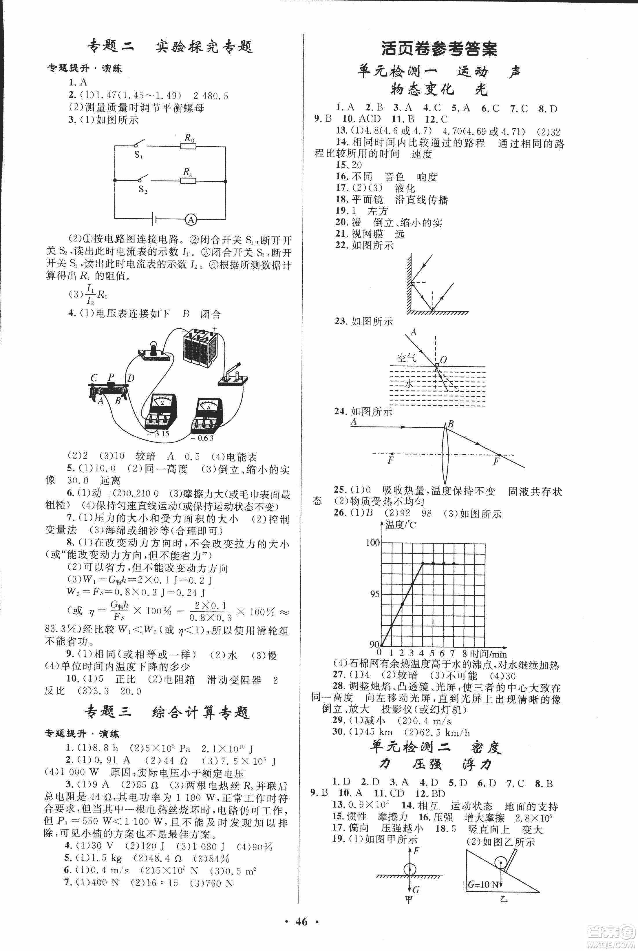 人教版2018年初中總復(fù)習(xí)優(yōu)化設(shè)計(jì)物理參考答案