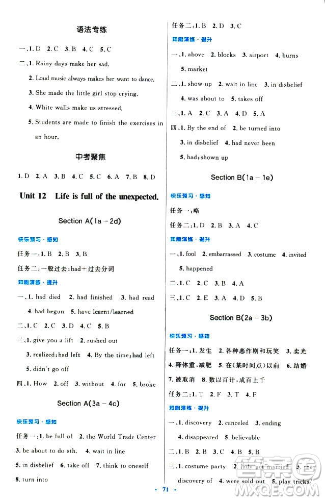 初中同步測控優(yōu)化設(shè)計2018新版九年級英語全一冊人教版答案