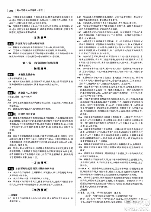 2018年高中習(xí)題化知識清單地理參考答案