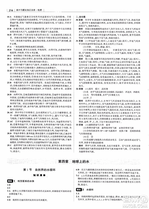 2018年高中習(xí)題化知識清單地理參考答案