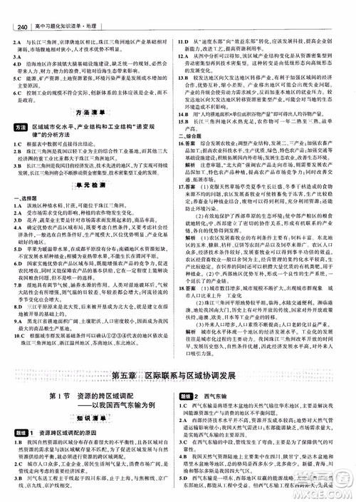 2018年高中習(xí)題化知識清單地理參考答案