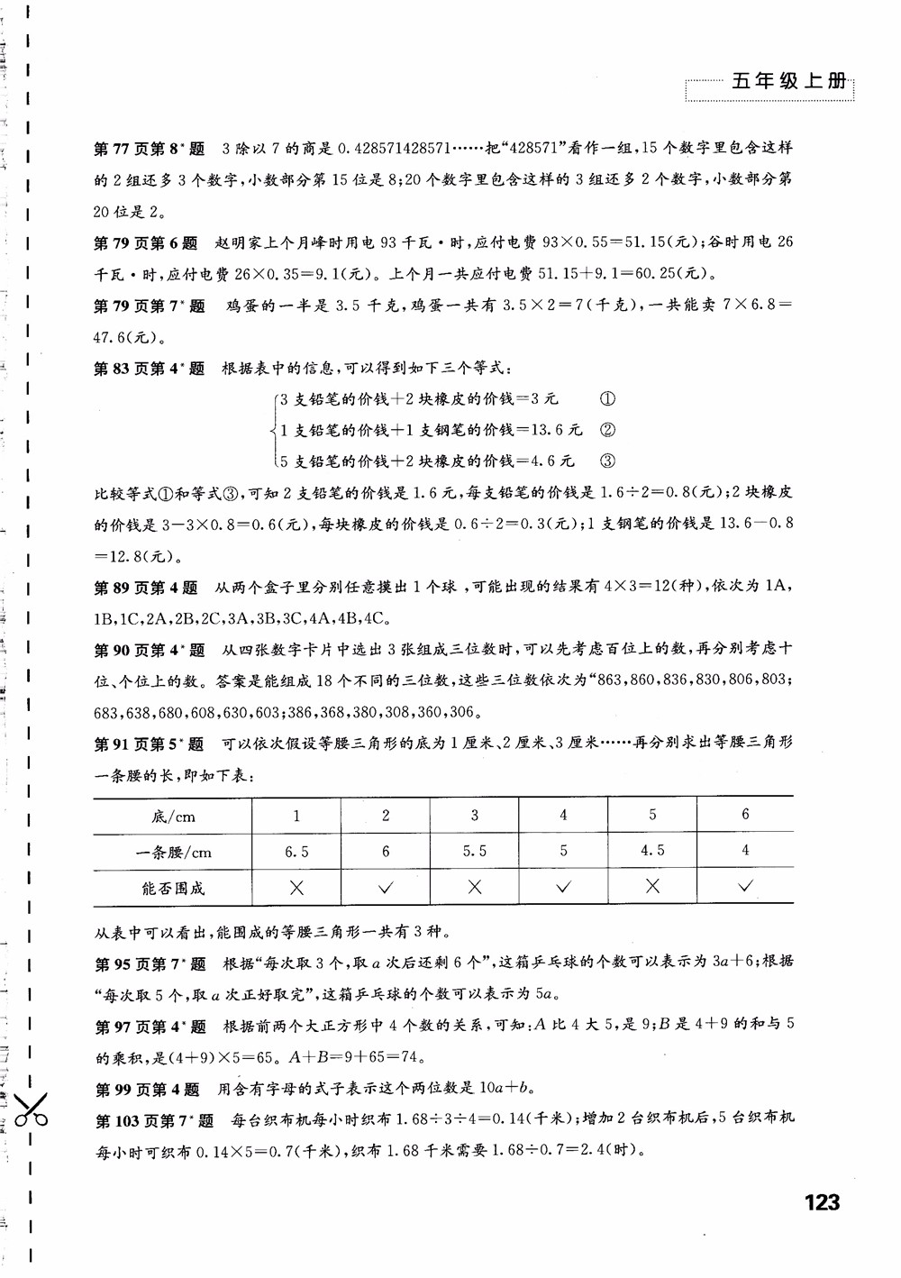 2018蘇教版秋小學(xué)五年級數(shù)學(xué)上冊練習(xí)與測試參考答案