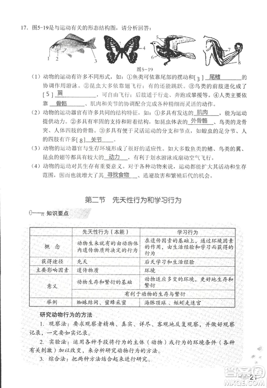 9787550720619知識(shí)與能力訓(xùn)練2018年生物學(xué)八年級(jí)上冊(cè)人教版答案