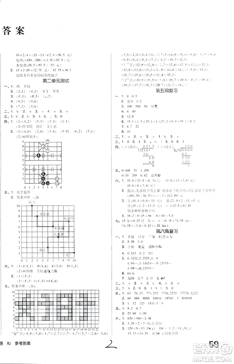 全品小復(fù)習(xí)2018數(shù)學(xué)五年級(jí)上冊(cè)人教版參考答案