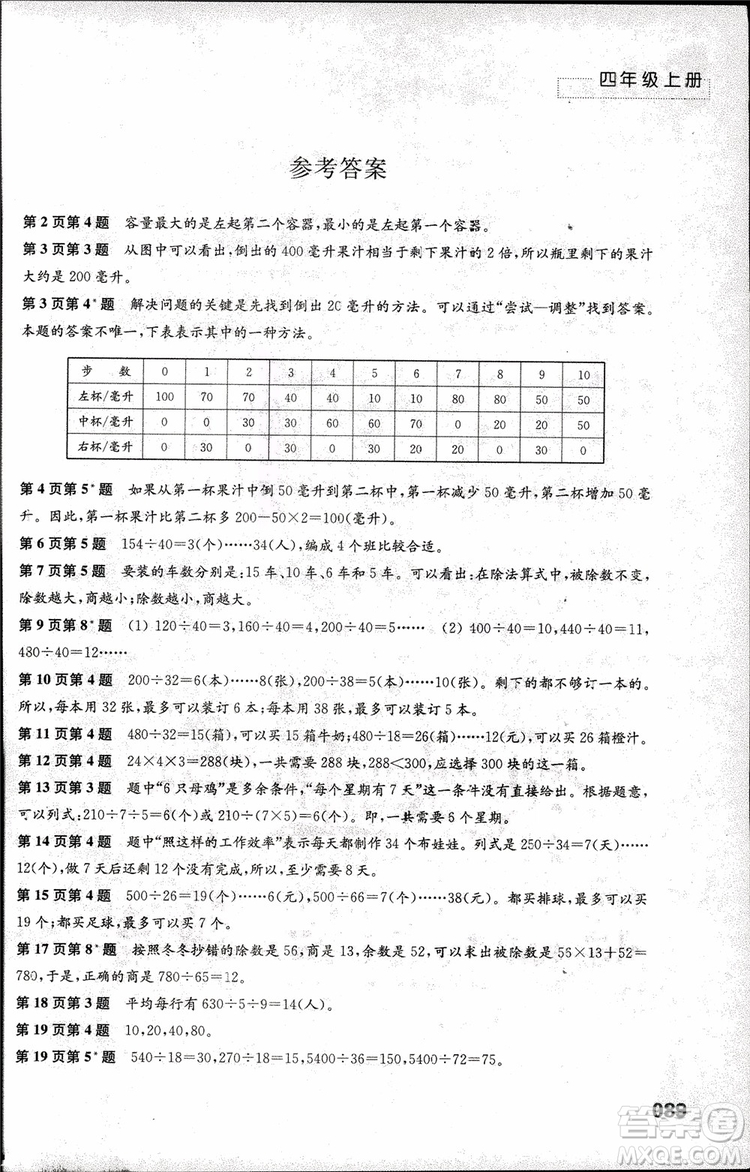 2018年蘇教版練習(xí)與測試小學(xué)數(shù)學(xué)4年級上冊參考答案