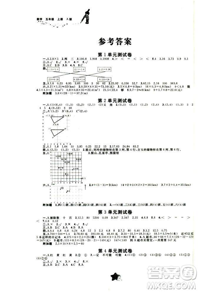 9787549519156新課程學(xué)習(xí)與測評2018秋單元雙測數(shù)學(xué)A版五年級上冊答案