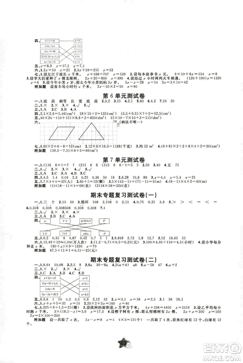 9787549519156新課程學(xué)習(xí)與測評2018秋單元雙測數(shù)學(xué)A版五年級上冊答案