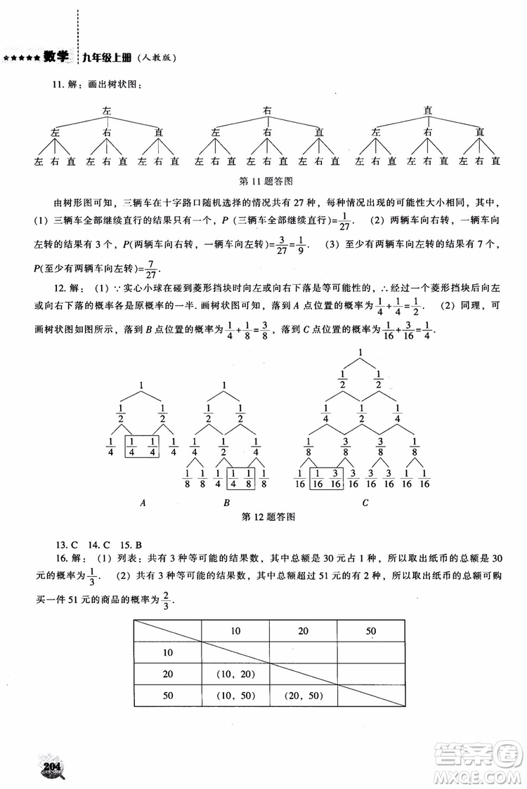 人教版2018新課程能力培養(yǎng)數(shù)學九年級上冊參考答案