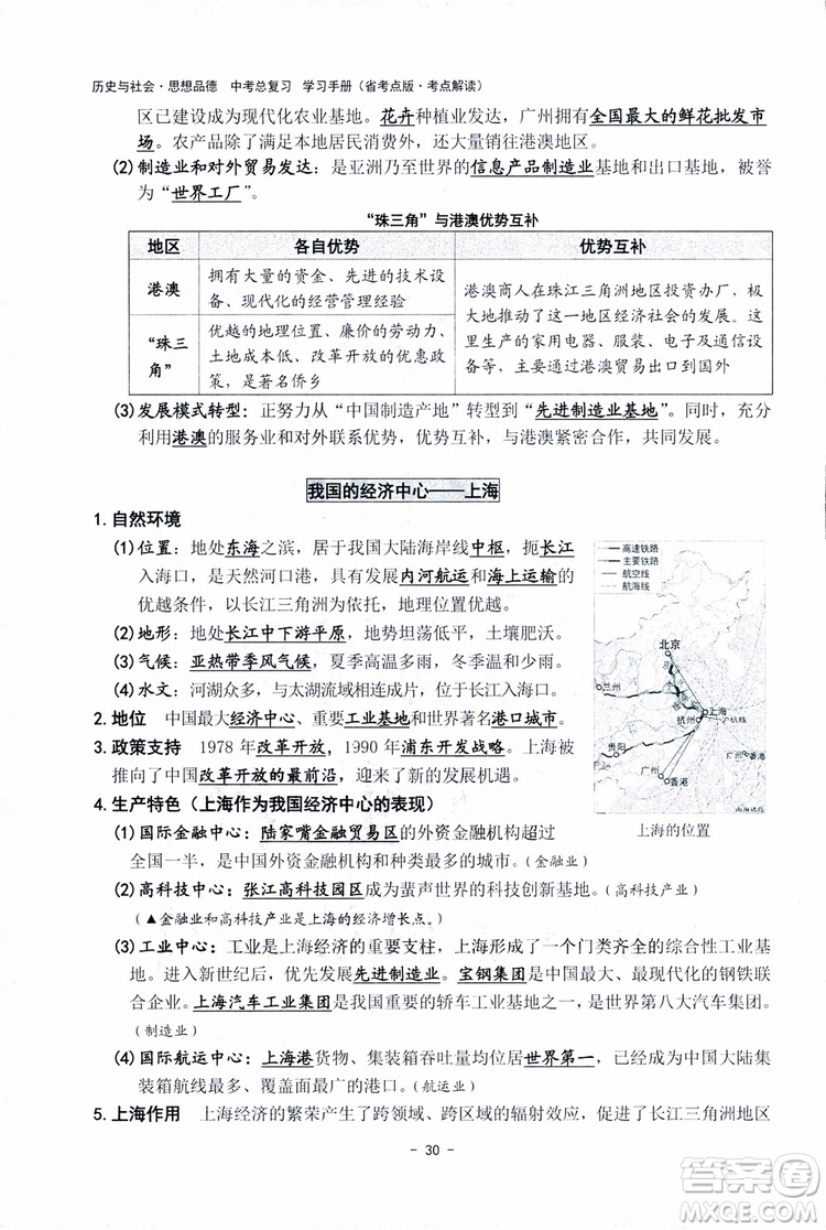 2018楊柳文化歷史與社會思想品德中考總復習學習手冊考點解讀省考點版參考答案