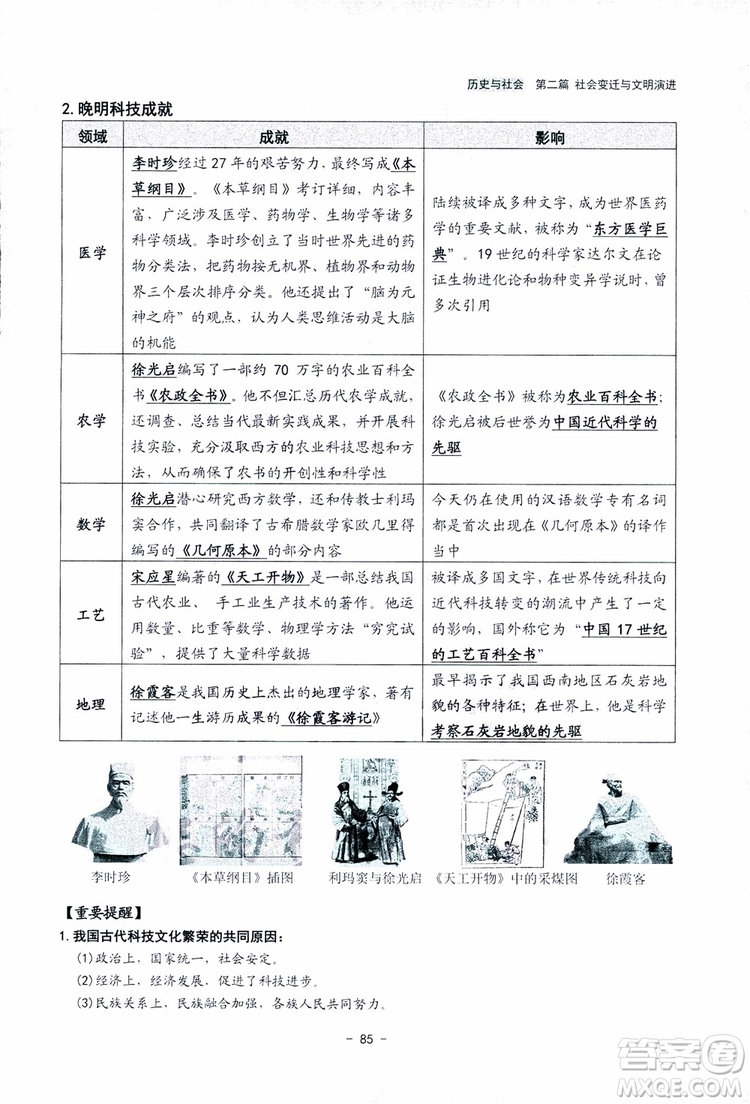 2018楊柳文化歷史與社會思想品德中考總復習學習手冊考點解讀省考點版參考答案