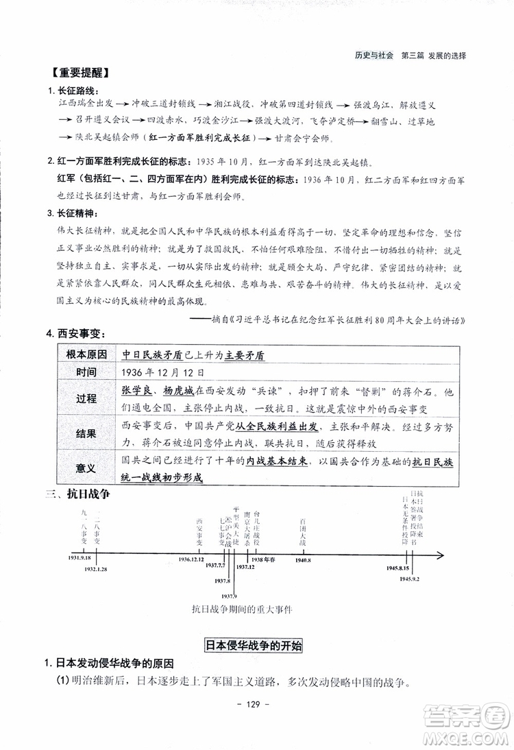 2018楊柳文化歷史與社會思想品德中考總復習學習手冊考點解讀省考點版參考答案