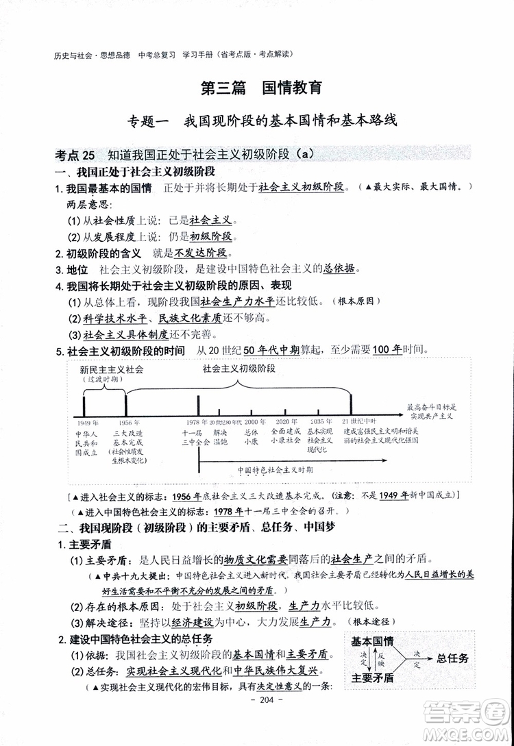 2018楊柳文化歷史與社會思想品德中考總復習學習手冊考點解讀省考點版參考答案