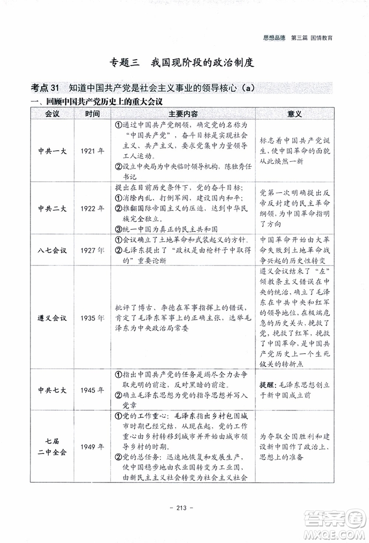 2018楊柳文化歷史與社會思想品德中考總復習學習手冊考點解讀省考點版參考答案