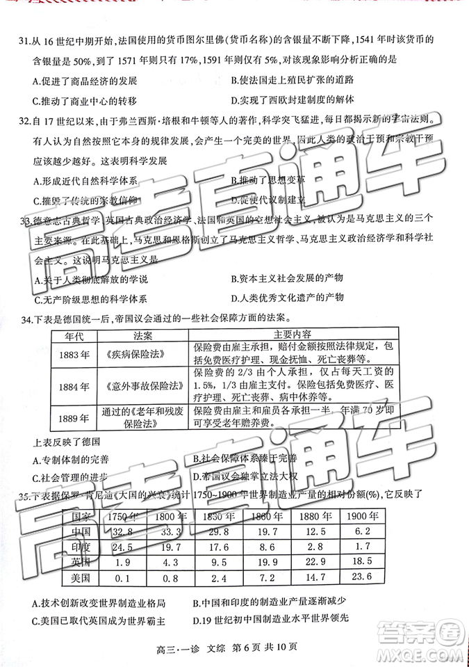 2019屆瀘州市高三一診文綜試題及參考答案