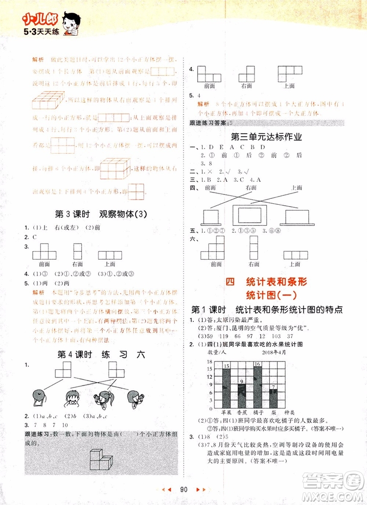 2018新版53天天練四年級上冊數學蘇教版SJ參考答案