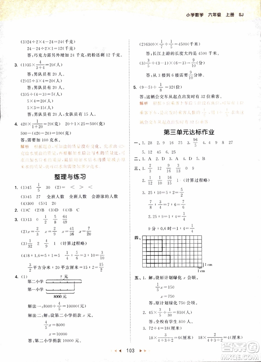 9787504197900六年級上冊數(shù)學(xué)蘇教版SJ53天天練參考答案