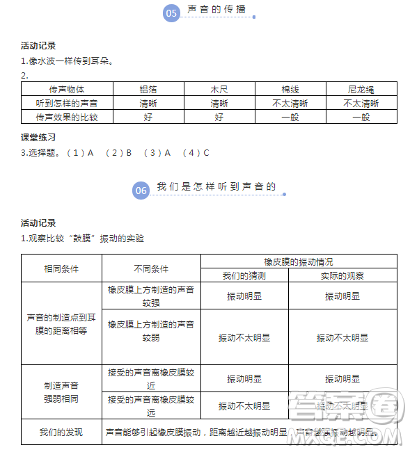 2018浙江四年級(jí)上冊(cè)科學(xué)作業(yè)本第三單元答案