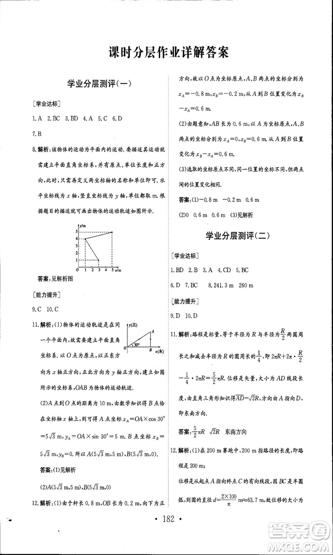 人教版新編高中同步作業(yè)2018年物理必修1參考答案