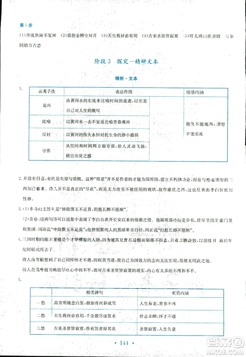 人教版2018年新編高中同步作業(yè)語文選修中國古代詩歌散文欣賞答案