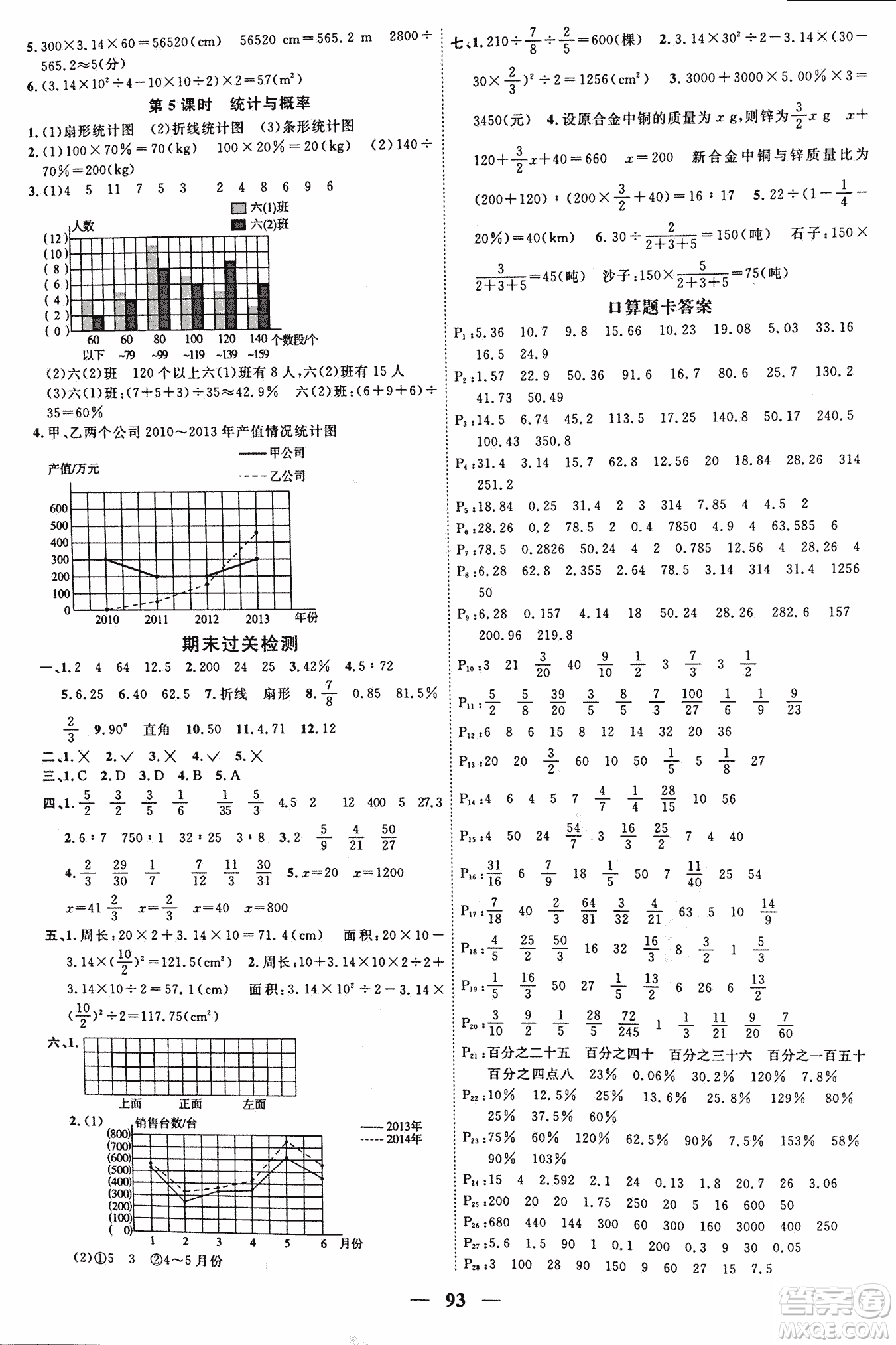 北師版2018陽光課堂課時優(yōu)化作業(yè)六年級數(shù)學上冊參考答案