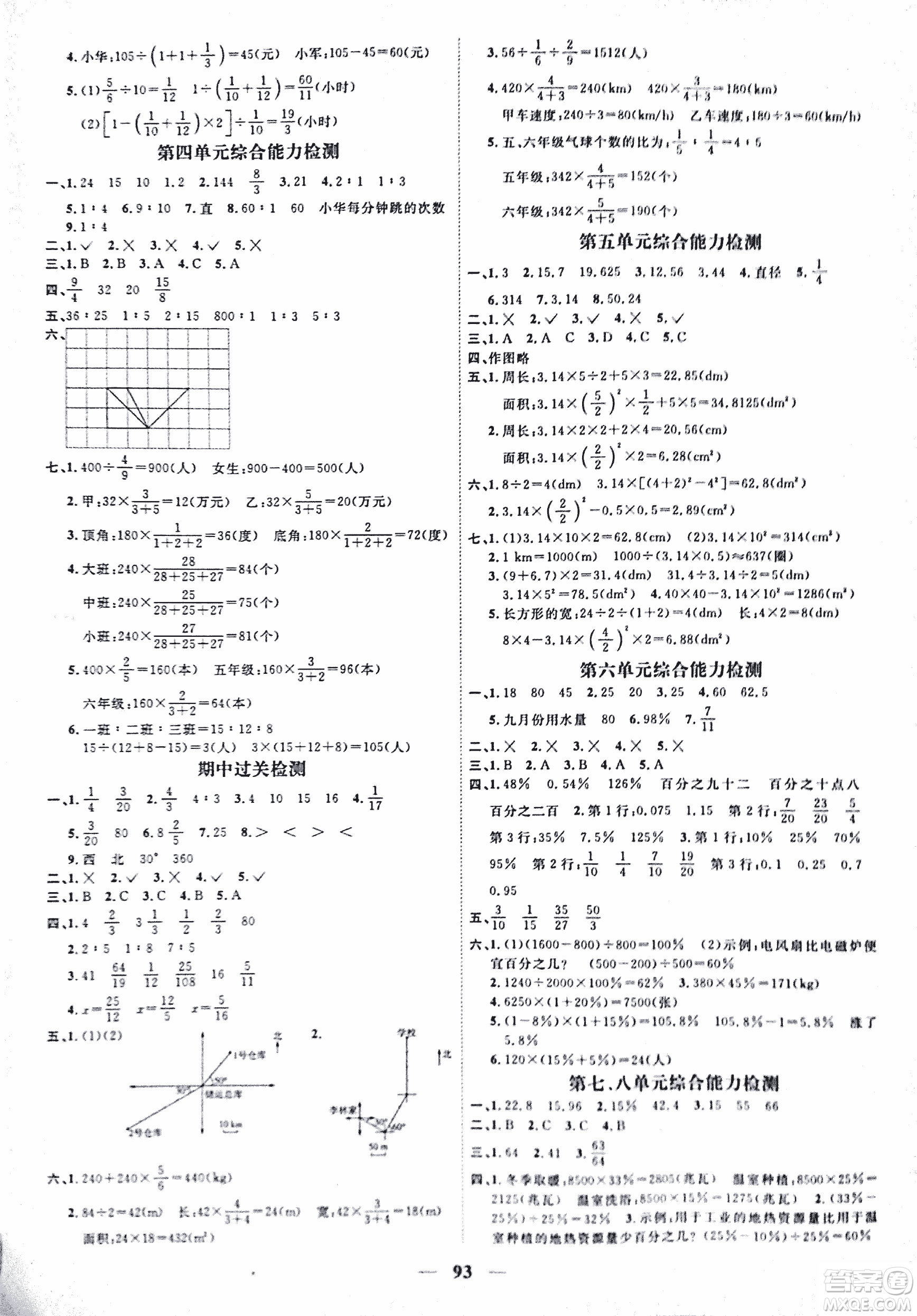 浙江之星2018課時優(yōu)化訓練數學六年級上人教版參考答案