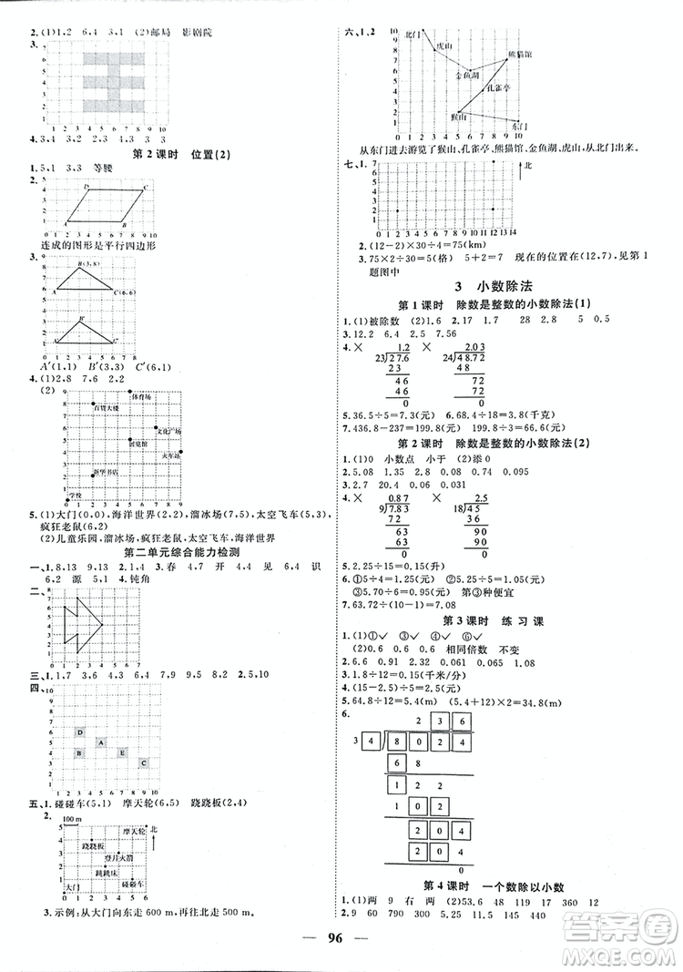 湖南師范大學出版社2018陽光課堂課時優(yōu)化作業(yè)數(shù)學人教版五年級上參考答案