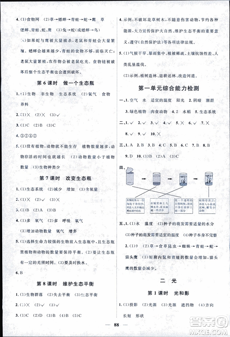 9787539295008陽光同學五年級上冊科學教科版2018課時優(yōu)化作業(yè)參考答案