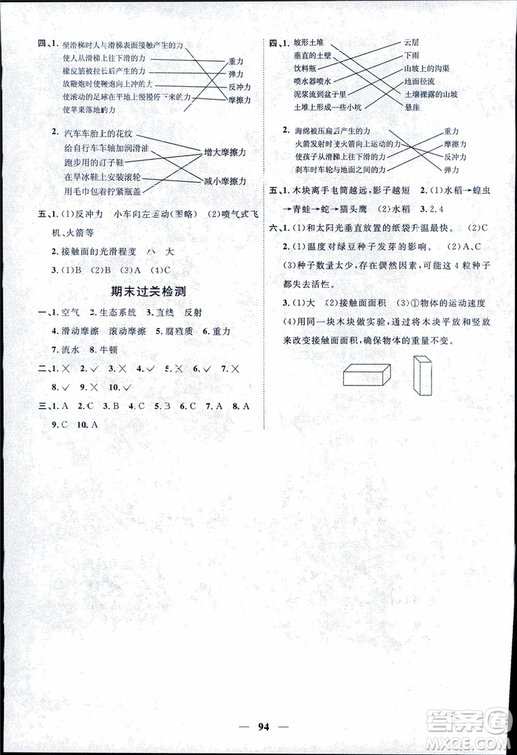 9787539295008陽光同學五年級上冊科學教科版2018課時優(yōu)化作業(yè)參考答案