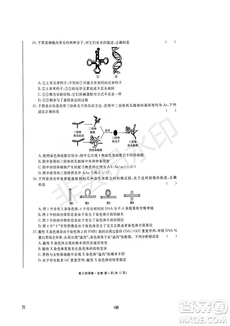 2019屆河北省衡水中學高三上學期四調(diào)考試生物試題及答案