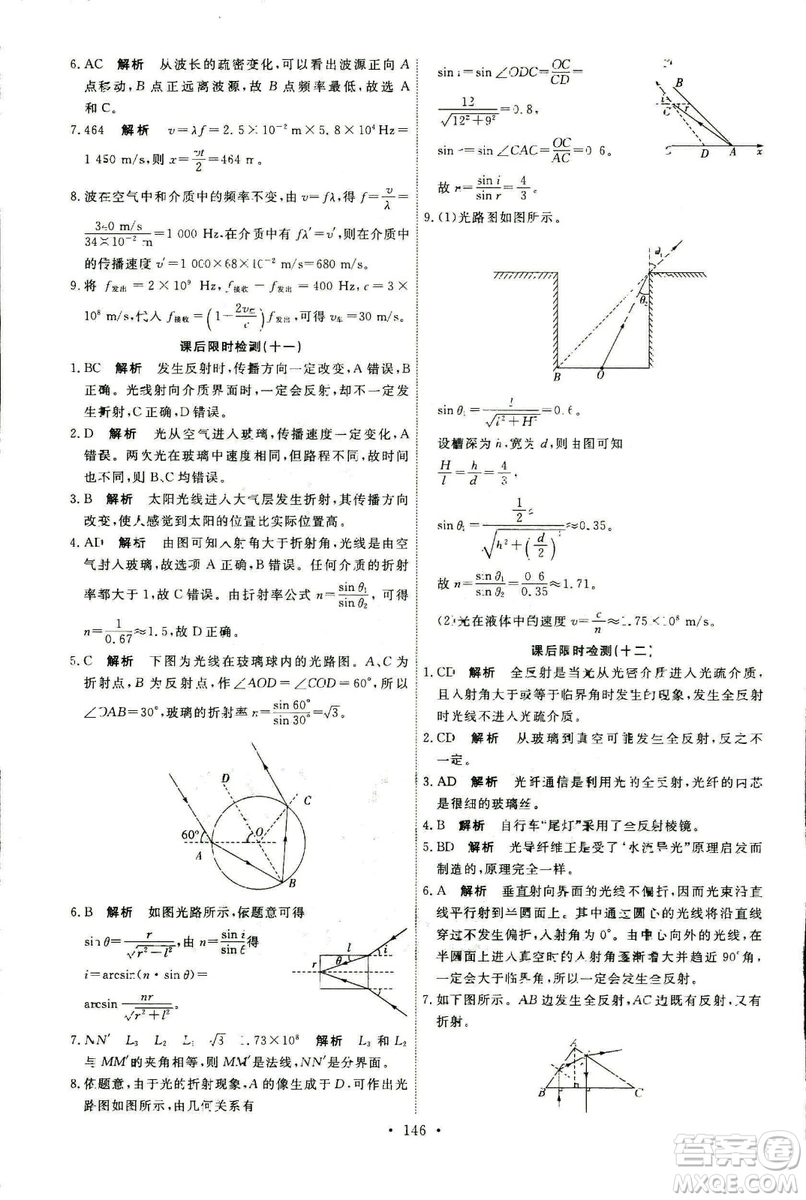 2018年天舟文化人教版能力培養(yǎng)與測試物理選修3-4答案