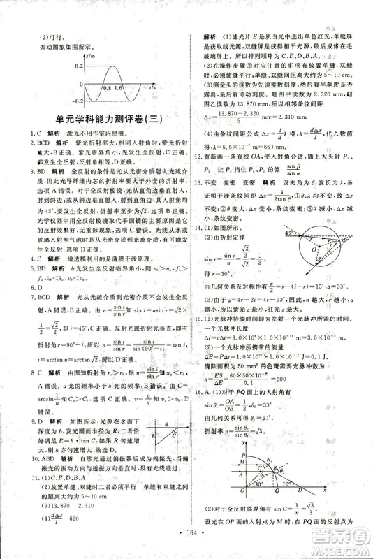 2018年天舟文化人教版能力培養(yǎng)與測試物理選修3-4答案