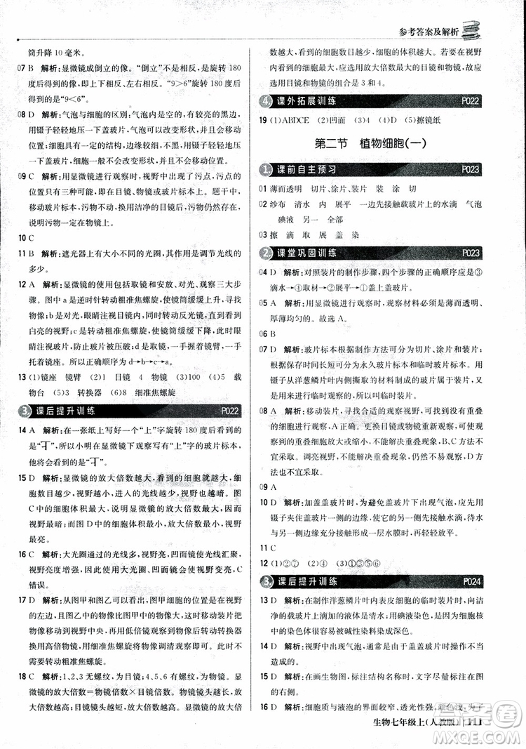 9787552240603人教版銀版1+1輕巧奪冠優(yōu)化訓(xùn)練七年級(jí)上冊(cè)生物2018參考答案