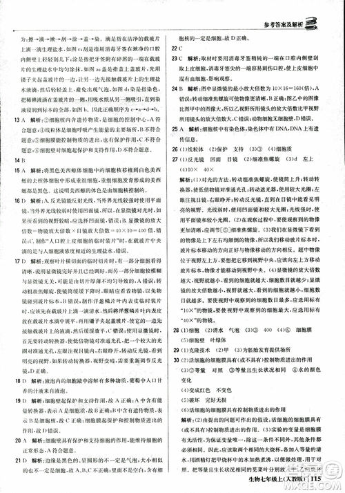 9787552240603人教版銀版1+1輕巧奪冠優(yōu)化訓(xùn)練七年級(jí)上冊(cè)生物2018參考答案