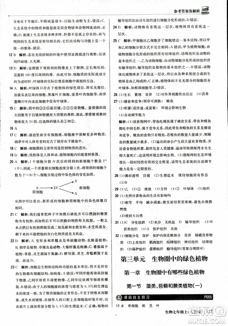 9787552240603人教版銀版1+1輕巧奪冠優(yōu)化訓(xùn)練七年級(jí)上冊(cè)生物2018參考答案