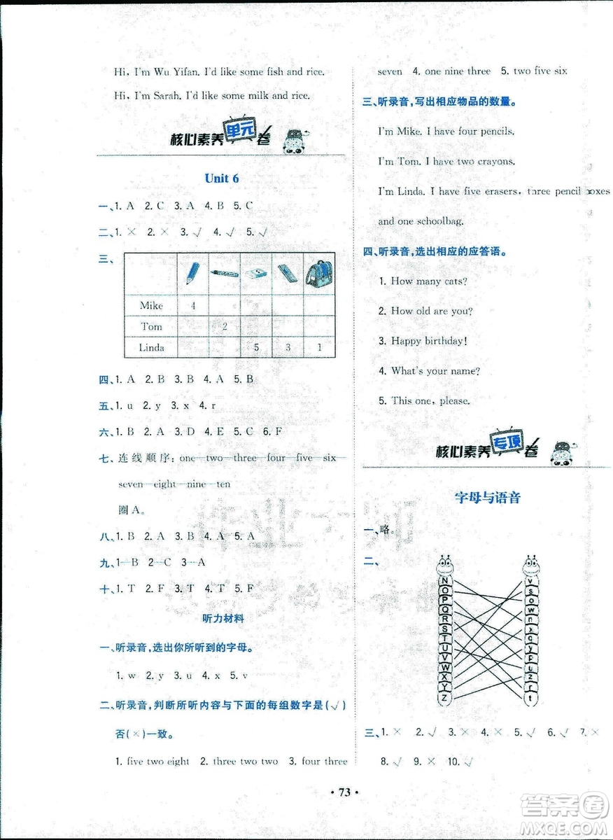 2018年核心素養(yǎng)卷課時練B英語三年級上冊答案