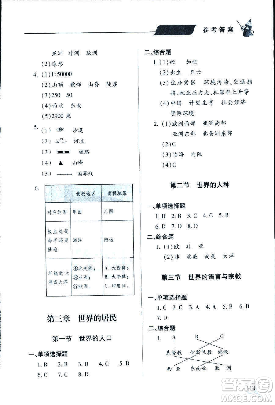 2018新版地理新課堂同步學(xué)習(xí)與探究七年級(jí)上青島版答案