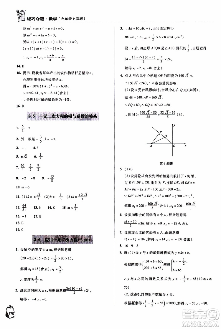 2018年輕巧奪冠九年級上學(xué)期數(shù)學(xué)青島專用參考答案