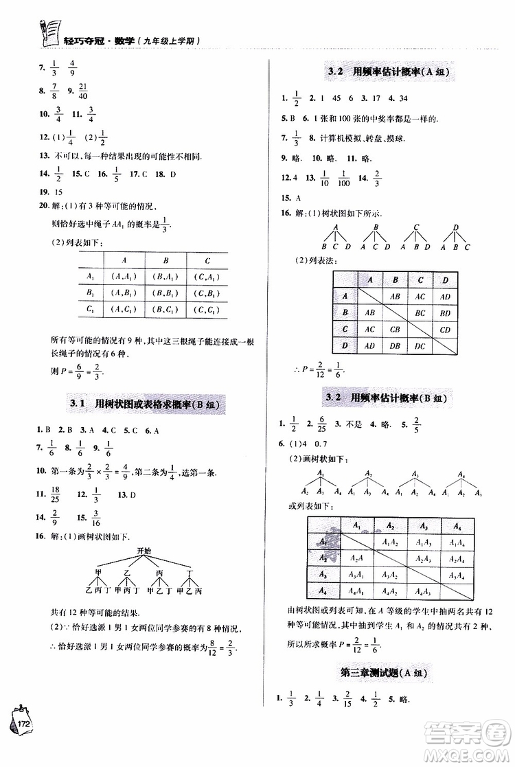 2018年輕巧奪冠九年級上學(xué)期數(shù)學(xué)青島專用參考答案