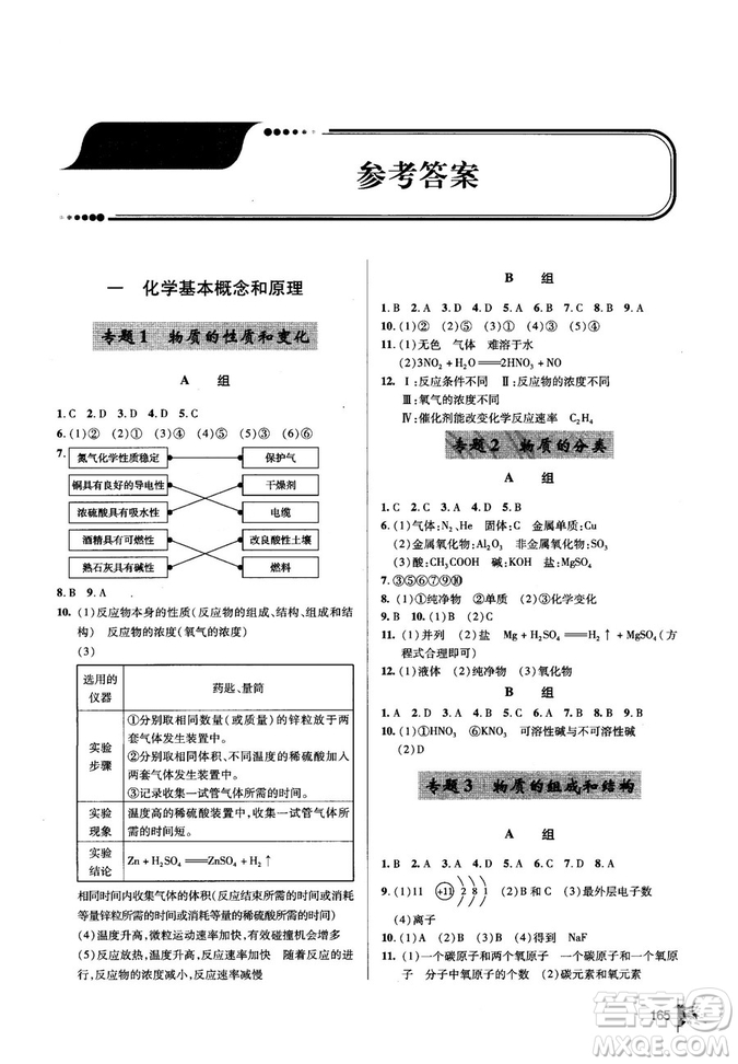 2018年一本必勝中考總復習金版化學參考答案