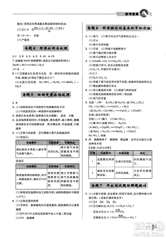 2018年一本必勝中考總復習金版化學參考答案