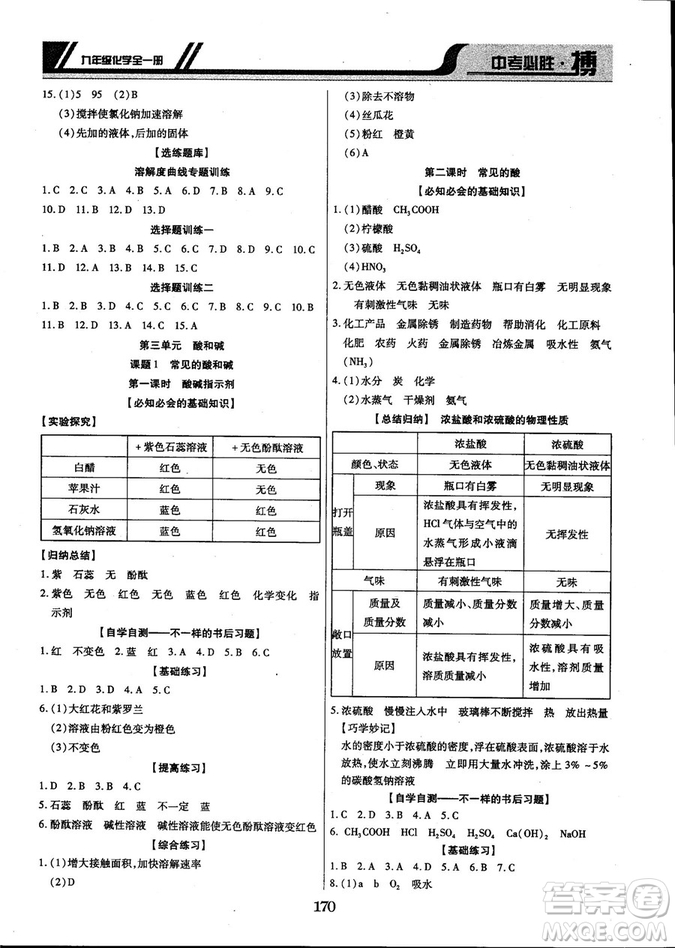 2018年中考必勝搏九年級化學(xué)RJY版全一冊參考答案