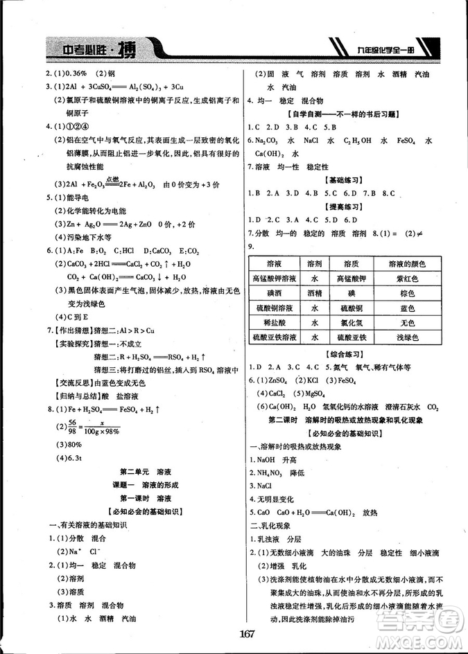 2018年中考必勝搏九年級化學(xué)RJY版全一冊參考答案