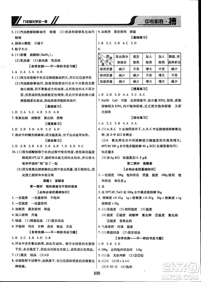 2018年中考必勝搏九年級化學(xué)RJY版全一冊參考答案