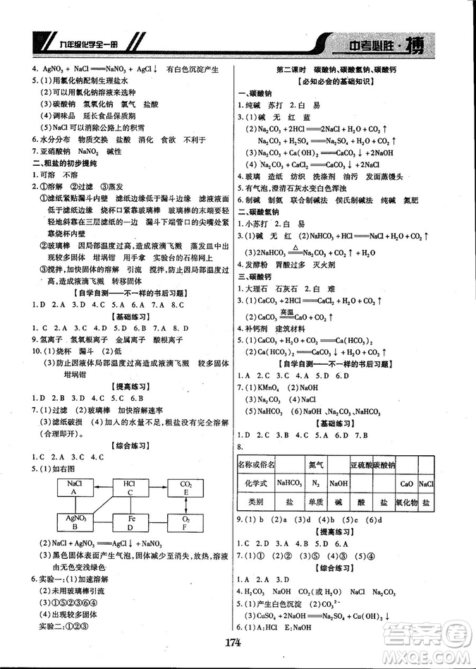 2018年中考必勝搏九年級化學(xué)RJY版全一冊參考答案