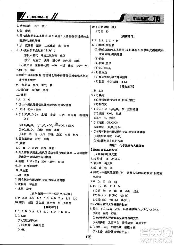 2018年中考必勝搏九年級化學(xué)RJY版全一冊參考答案